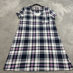 Soma Cool Nights Sleepshirt Dress‎ Womens M Pink Green Plaid Comfy Casual Summer